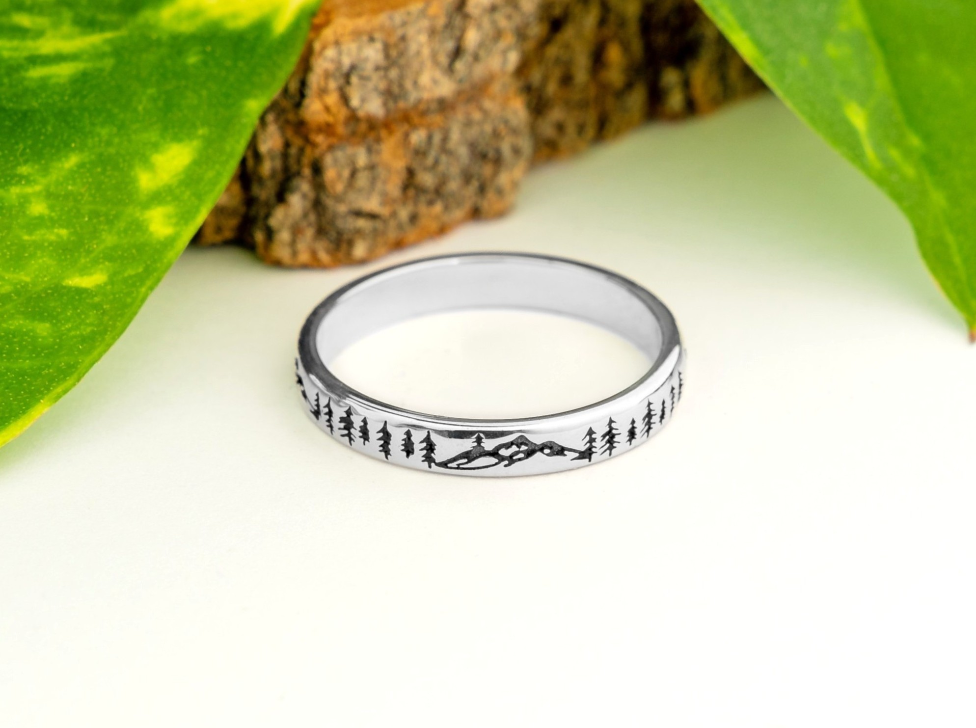 Stříbrný prsten Hory a les mountaino